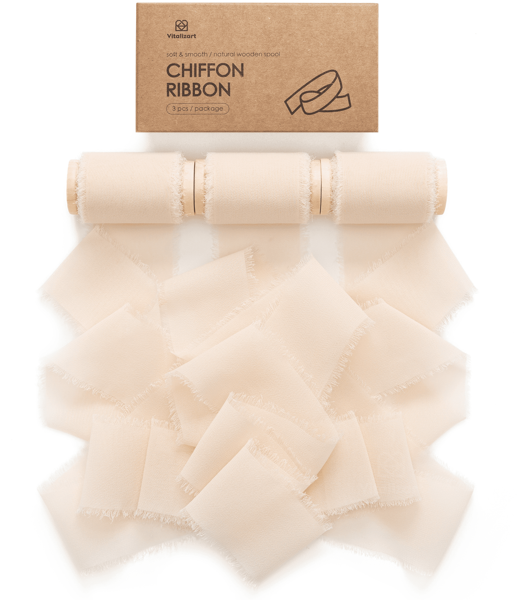 Chiffon Ribbon with Wooden Spool 2" x 15 Yd (Light Nude) - Vitalizart
