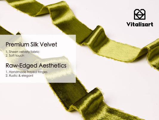 Frayed Edges Glossy Velvet Ribbon For Christmas 1.5"x 5YD (Green)