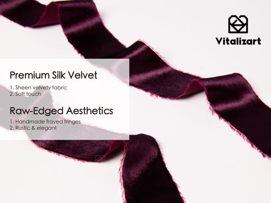 Frayed Edges Glossy Velvet Ribbon For Christmas 1.5"x 5YD (Burgundy Red)