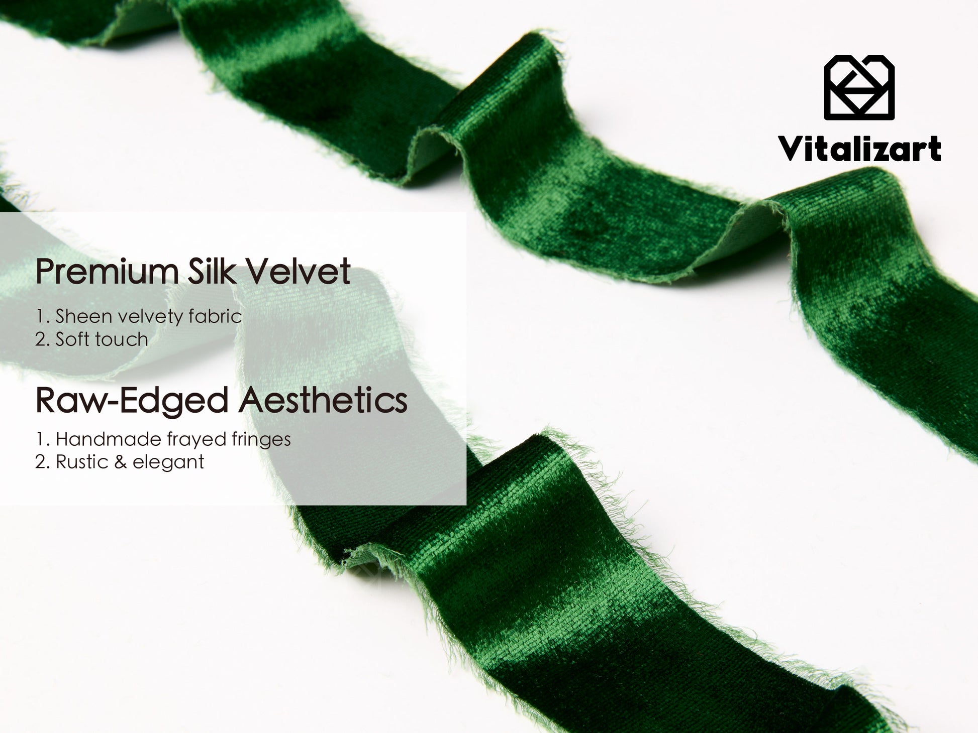 Frayed Edges Glossy Velvet Ribbon For Christmas 1.5"x 5YD (Emerald Green) - Vitalizart