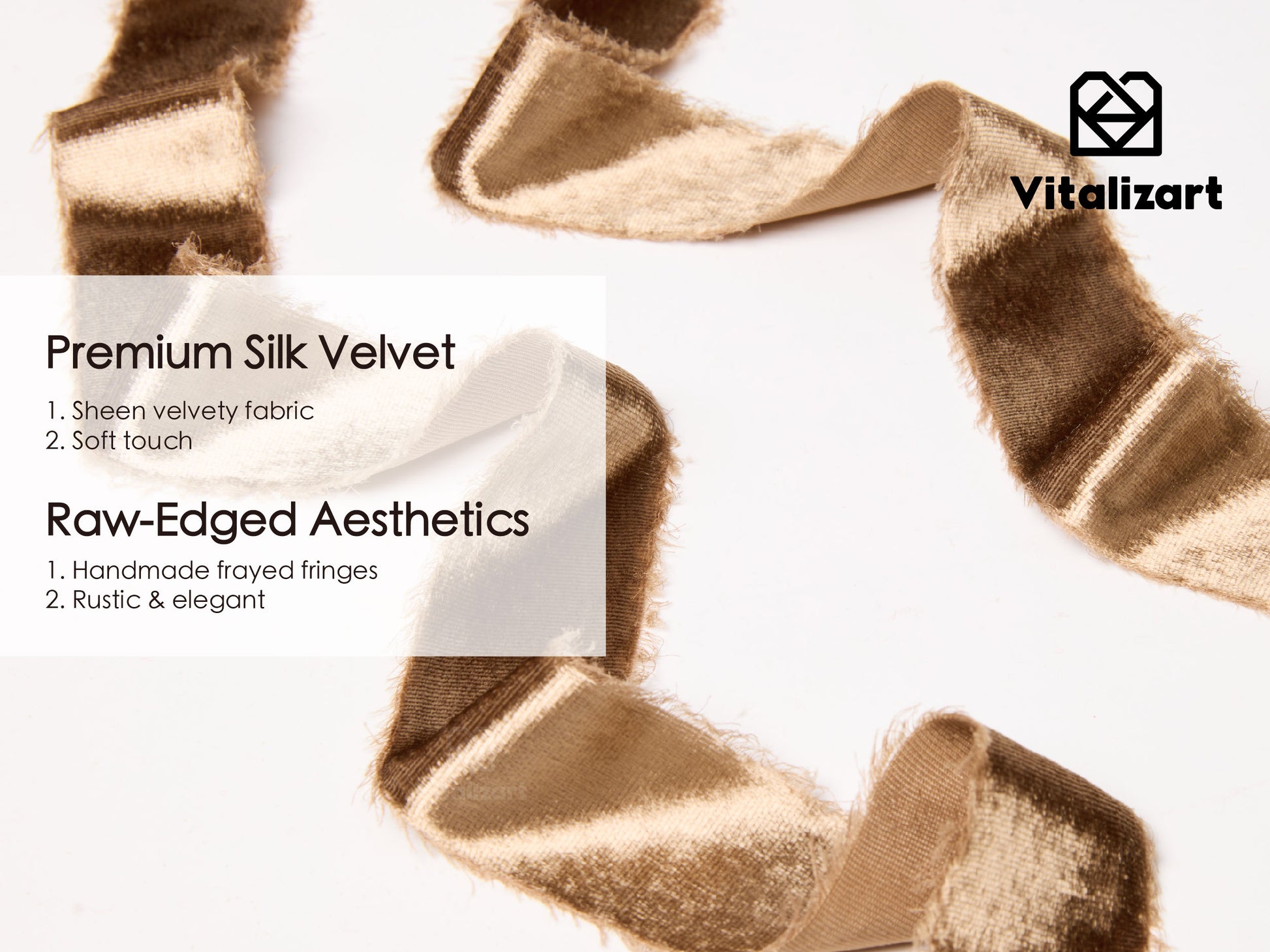 Frayed Edges Glossy Velvet Ribbon For Christmas 1.5"x 5YD (Khaki) - Vitalizart