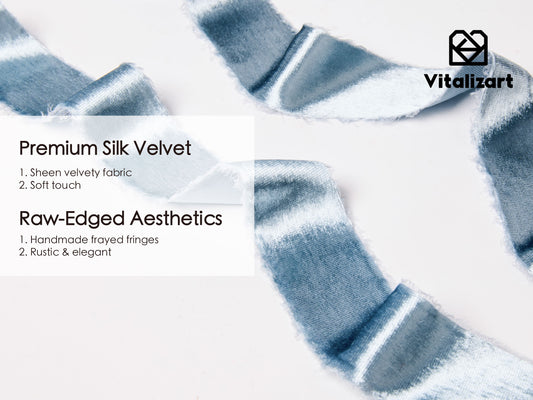 Frayed Edges Glossy Velvet Ribbon For Christmas 1.5"x 5YD (Dusty Blue)