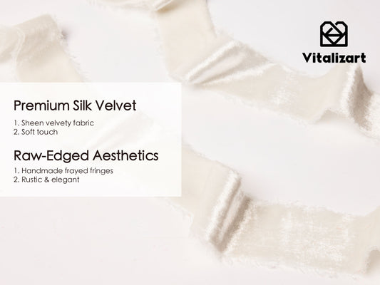 Frayed Edges Glossy Velvet Ribbon For Christmas 1.5"x 5YD (Cream White)