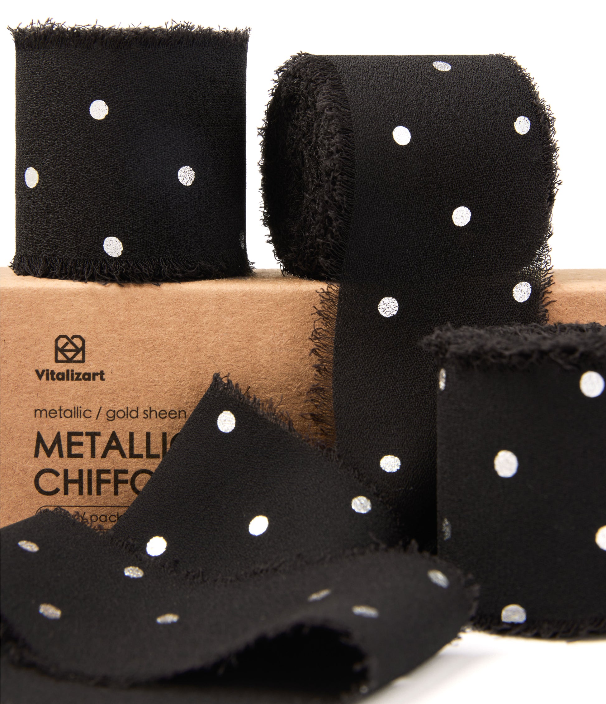 Polka Dot Chiffon Ribbon 1 - 1/2" x 15 Yd (Black) - Vitalizart