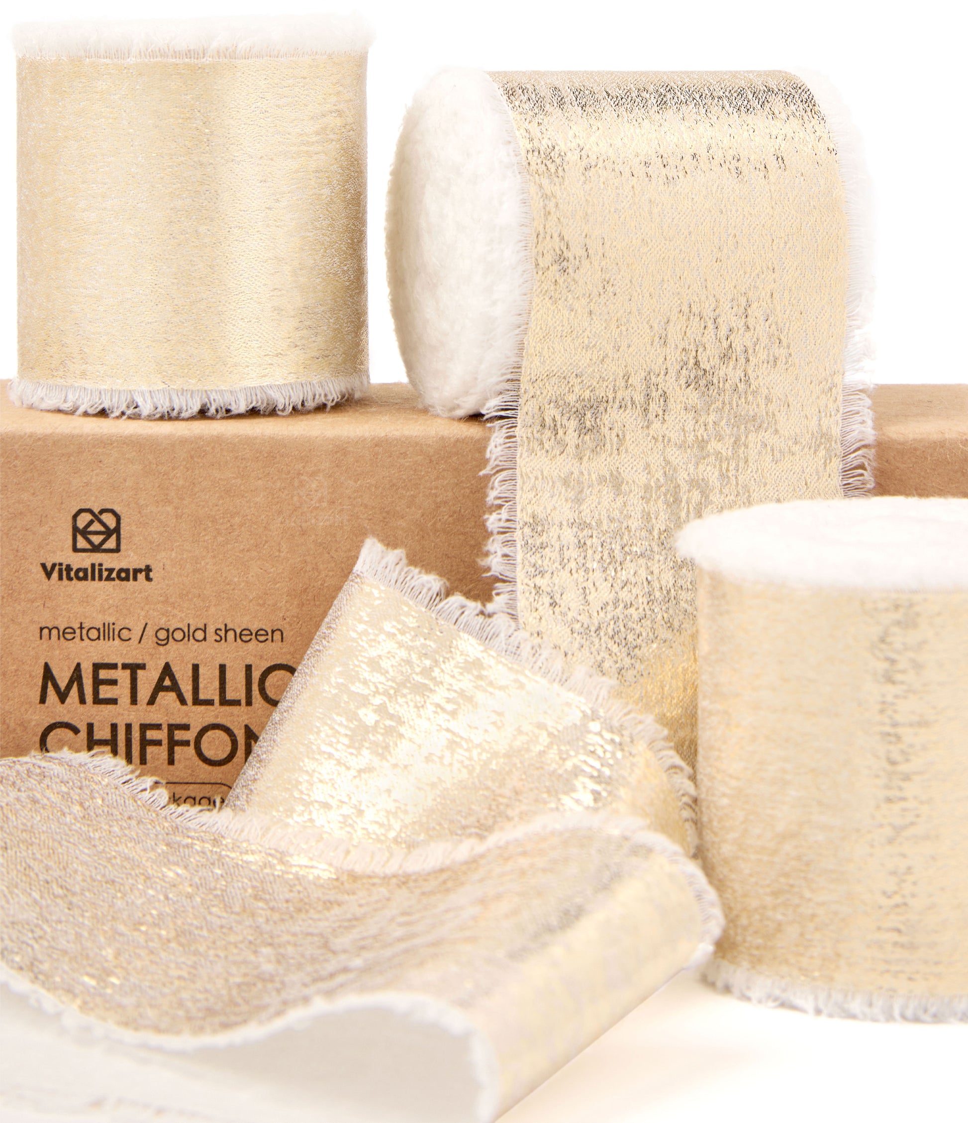Metallic Chiffon Ribbon 1 - 1/2" x 15 Yd (White) - Vitalizart