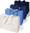 Blue & White Large Paper Gift Bags with Ribbon Bows — Set of 4
