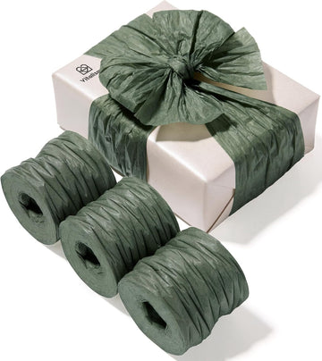 Vitalizart Crinkle Paper Ribbon 1.5" x 75 Yards, Reusable Recyclable Easy Tear (Green)