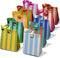 Mixed-Color Striped Paper Medium Gift Bags with Ribbon Handles — Set of 10