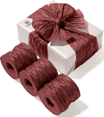 Vitalizart Crinkle Paper Ribbon 1.5" x 75 Yards, Reusable Recyclable Easy Tear(Burgundy)