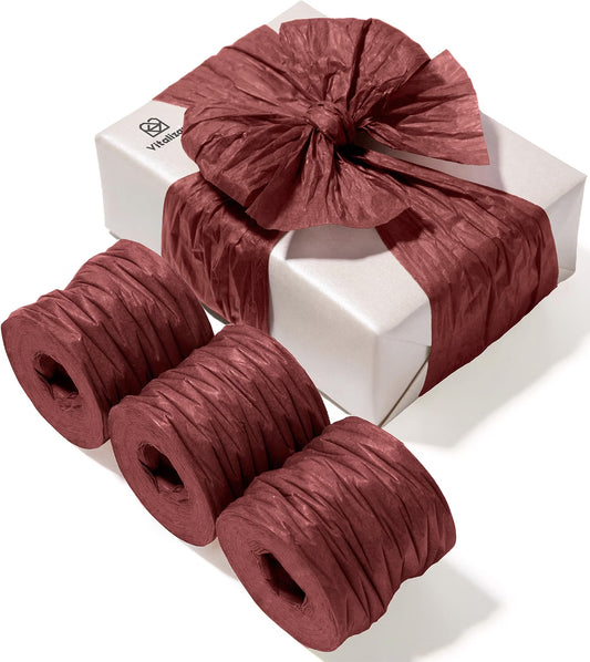 Vitalizart Crinkle Paper Ribbon 1.5" x 75 Yards, Reusable Recyclable Easy Tear(Burgundy)
