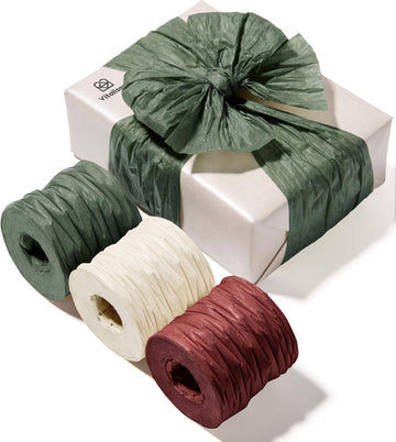 Vitalizart Crinkle Paper Ribbon 1.5" x 75 Yards, Reusable Recyclable Easy Tear(Red Green & White)