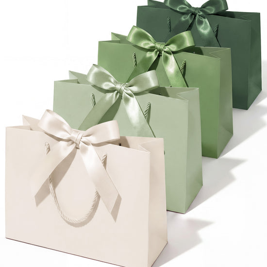 Vitalizart Paper Gift Bags With Ribbon Handles Set of 5 Green Bulk Reusable For Gift Wrap 13" x10"x5"Large Size(Green) - Vitalizart