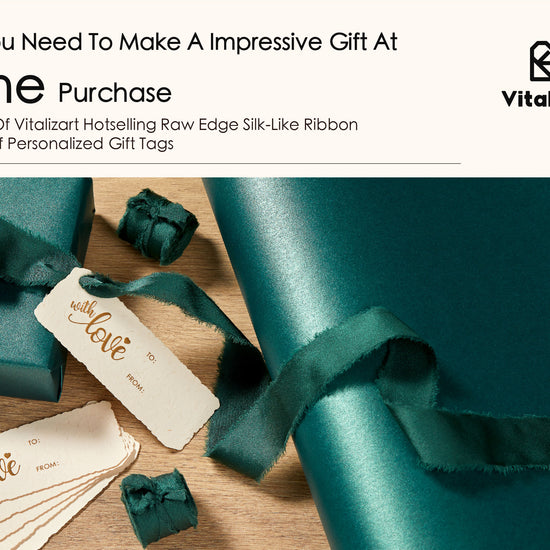 Wrapping Paper Set 17"x197" Pearly - Lustre With Silk Like Satin Ribbon & Gift Tags (Green Paper & Green Ribbons) - Vitalizart