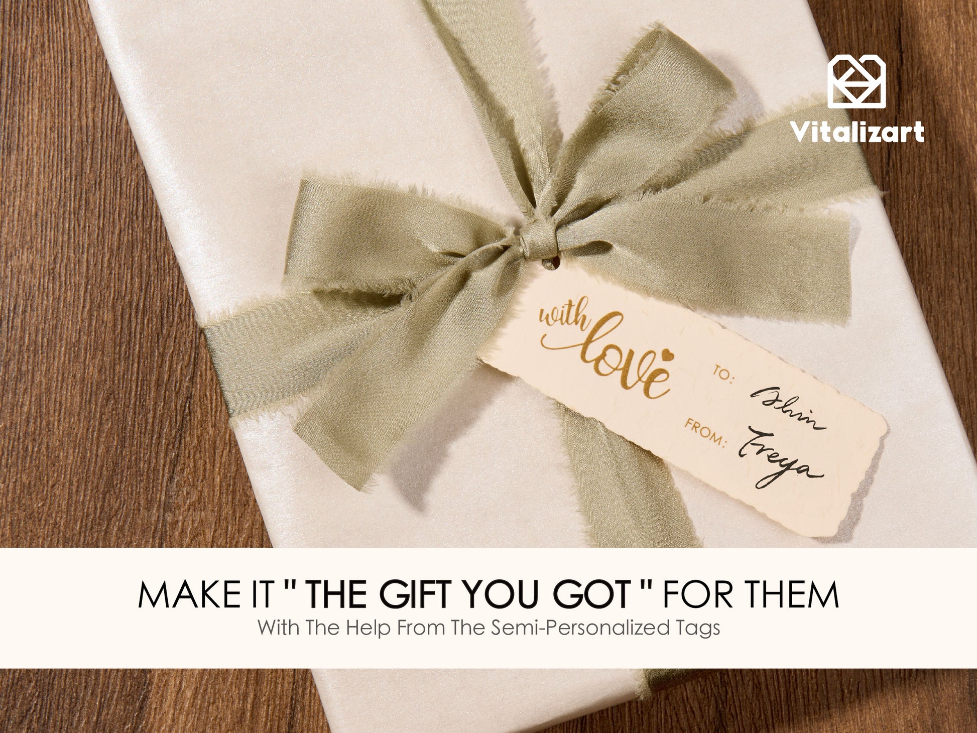 Wrapping Paper Set 17"x197" Pearly - Lustre With Silk Like Satin Ribbon & Gift Tags (White Paper & Sage Ribbons) - Vitalizart