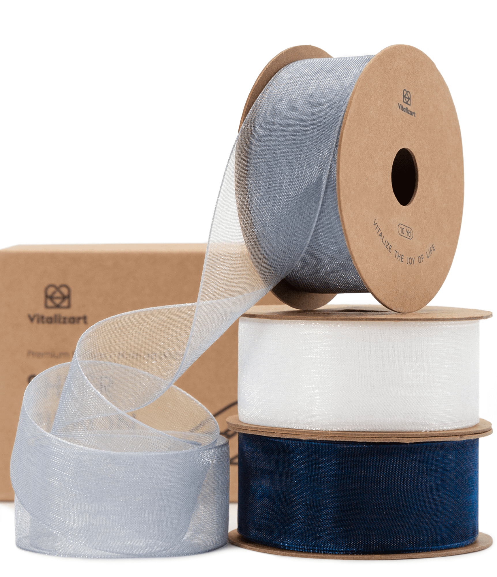 Organza Sheer Ribbon 1“ x 30 Yd (Blue & White) - Vitalizart