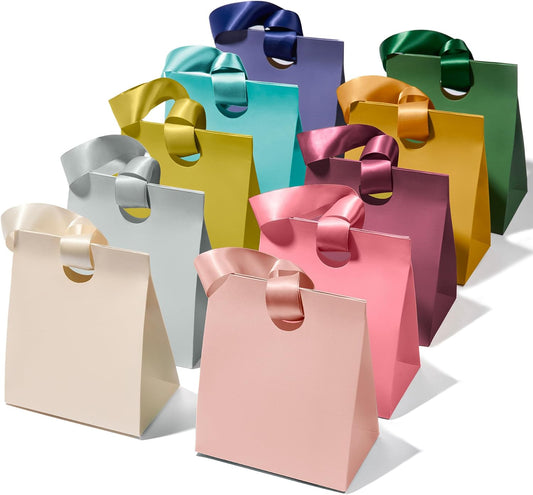 Mixed Colors Mini Paper Gift Bags with Ribbon Handles — Set of 10 - Vitalizart