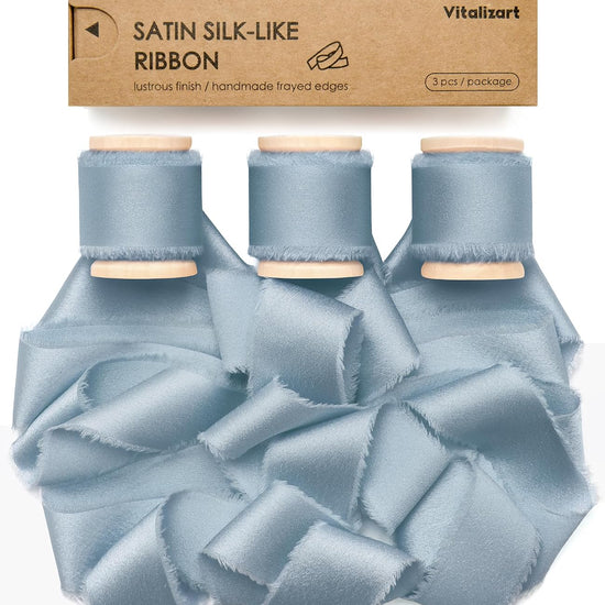 Silk Satin Ribbon With Wooden Spool 1" x 15 Yd (Dusty Blue) - Vitalizart
