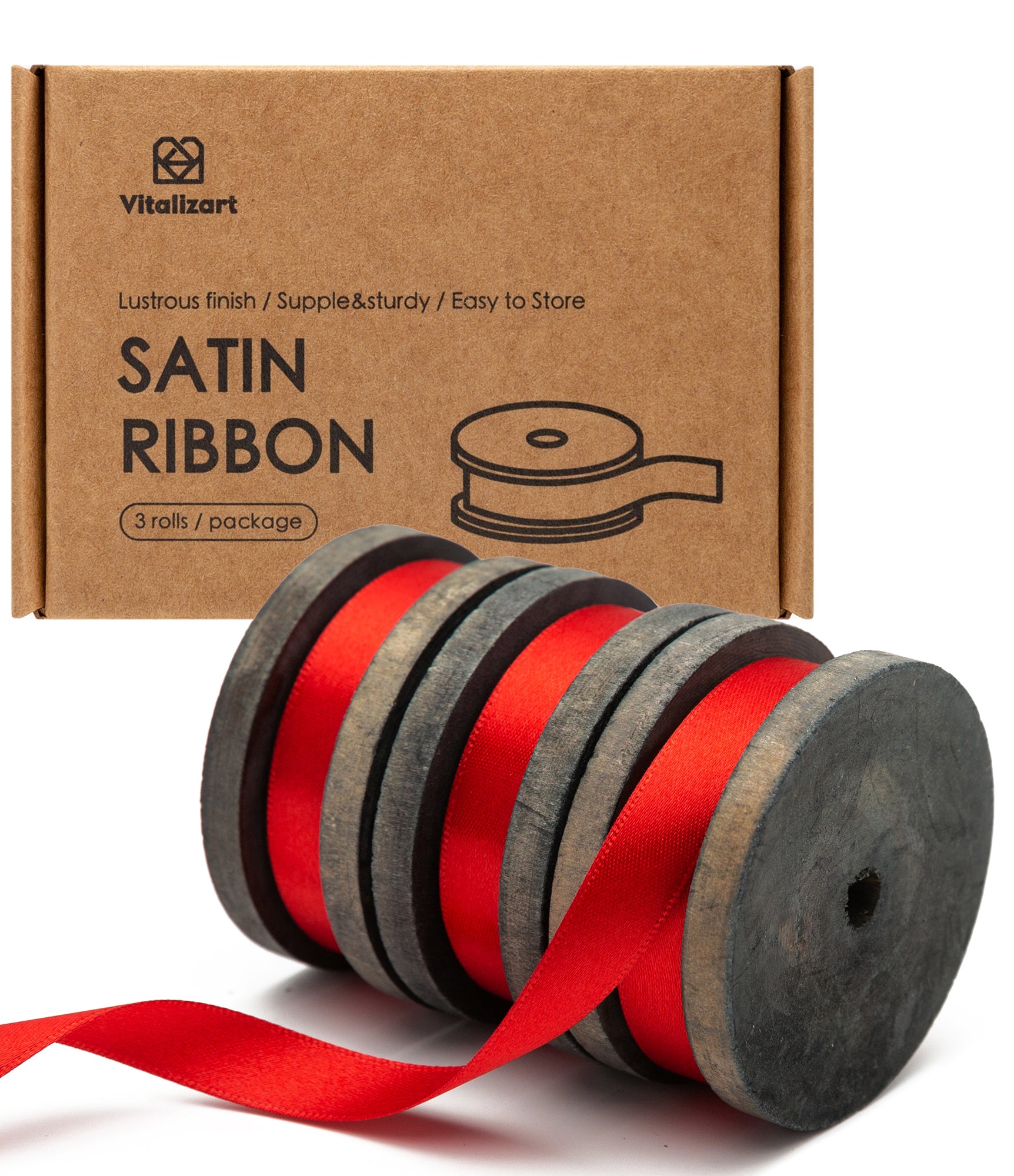 Double Faced Satin Ribbon 3/8" x 21 Yd (Red) - Vitalizart