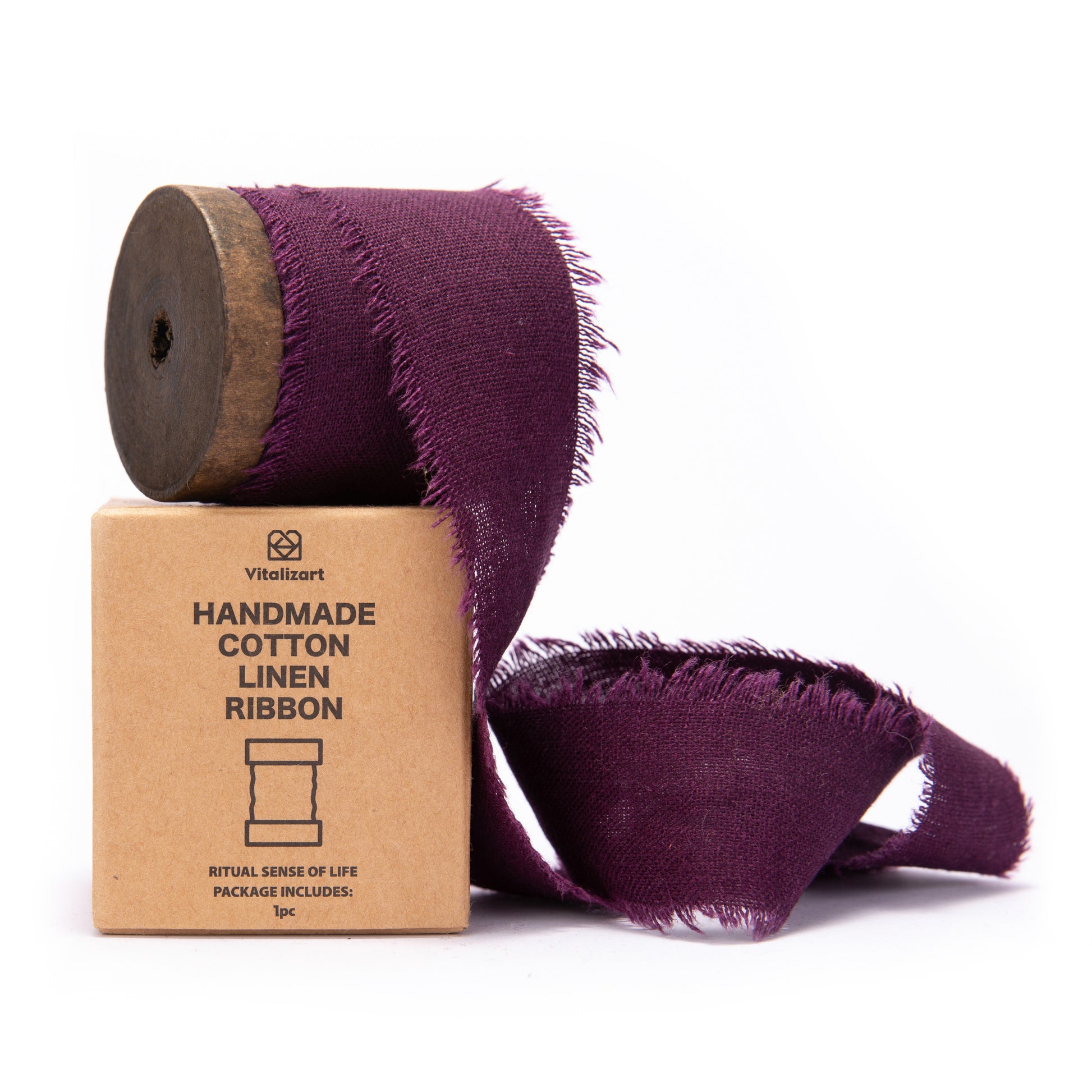 Cotton Linen Ribbon 1.5" x 5Yd (Eggplant Purple) - Vitalizart