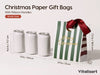Christmas Small Paper Gift Bags with Ribbon Handles — Set of 10