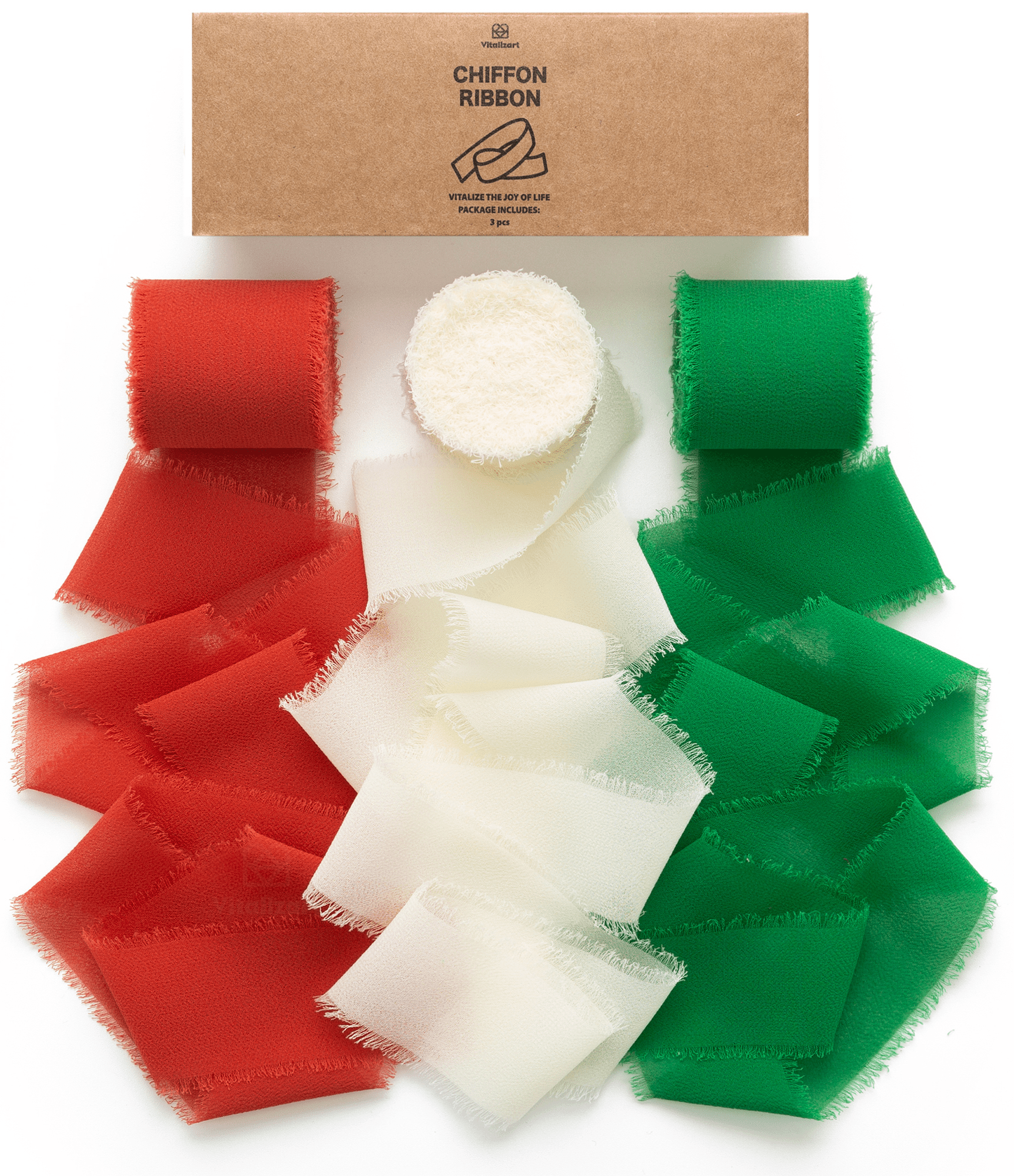 Fringe Chiffon Silk Ribbon 1 1/2 Inch x 21Yd (Christmas) - Vitalizart
