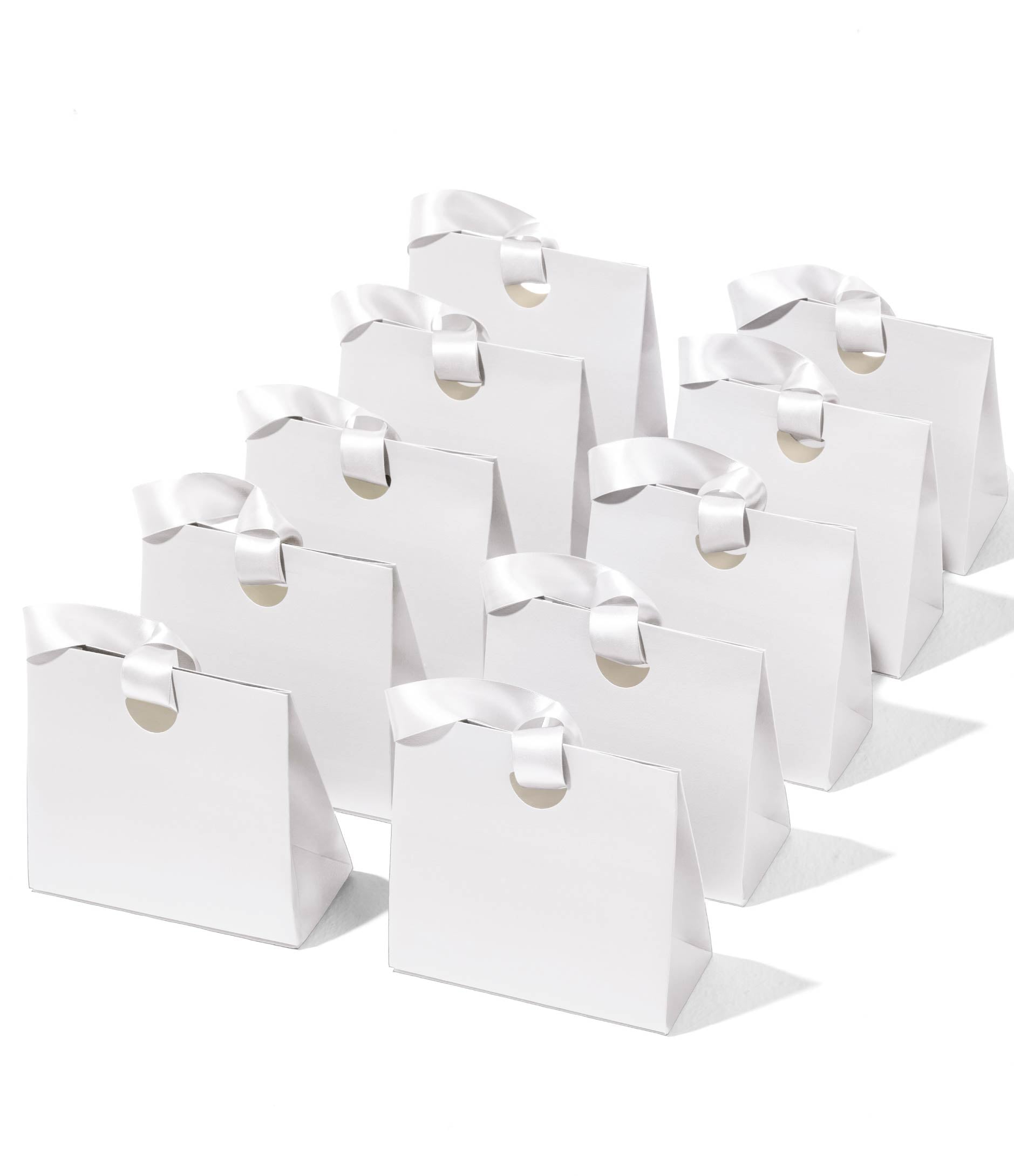Vitalizart Paper Gift Bags With Ribbon Handles Set of 10 Black Bulk Reusable For Gift Wrap Girls Kids Birthday Bridal Shower Party Favors Goodie Bags Candy Christmas 6.1"x2.95"x5.71" Mini(Off White) - Vitalizart