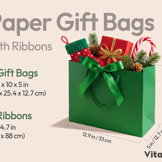 Christmas Gift Bags Large Paper Gift Bags with Ribbon Bows — Set of 4 - Vitalizart