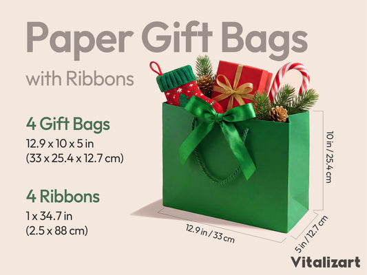 Christmas Gift Bags Large Paper Gift Bags with Ribbon Bows — Set of 4 - Vitalizart