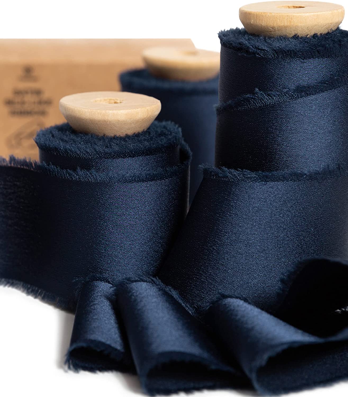 Silk Satin Ribbon with Wooden Spool 1.5" x 15 Yd (Navy Blue) - Vitalizart