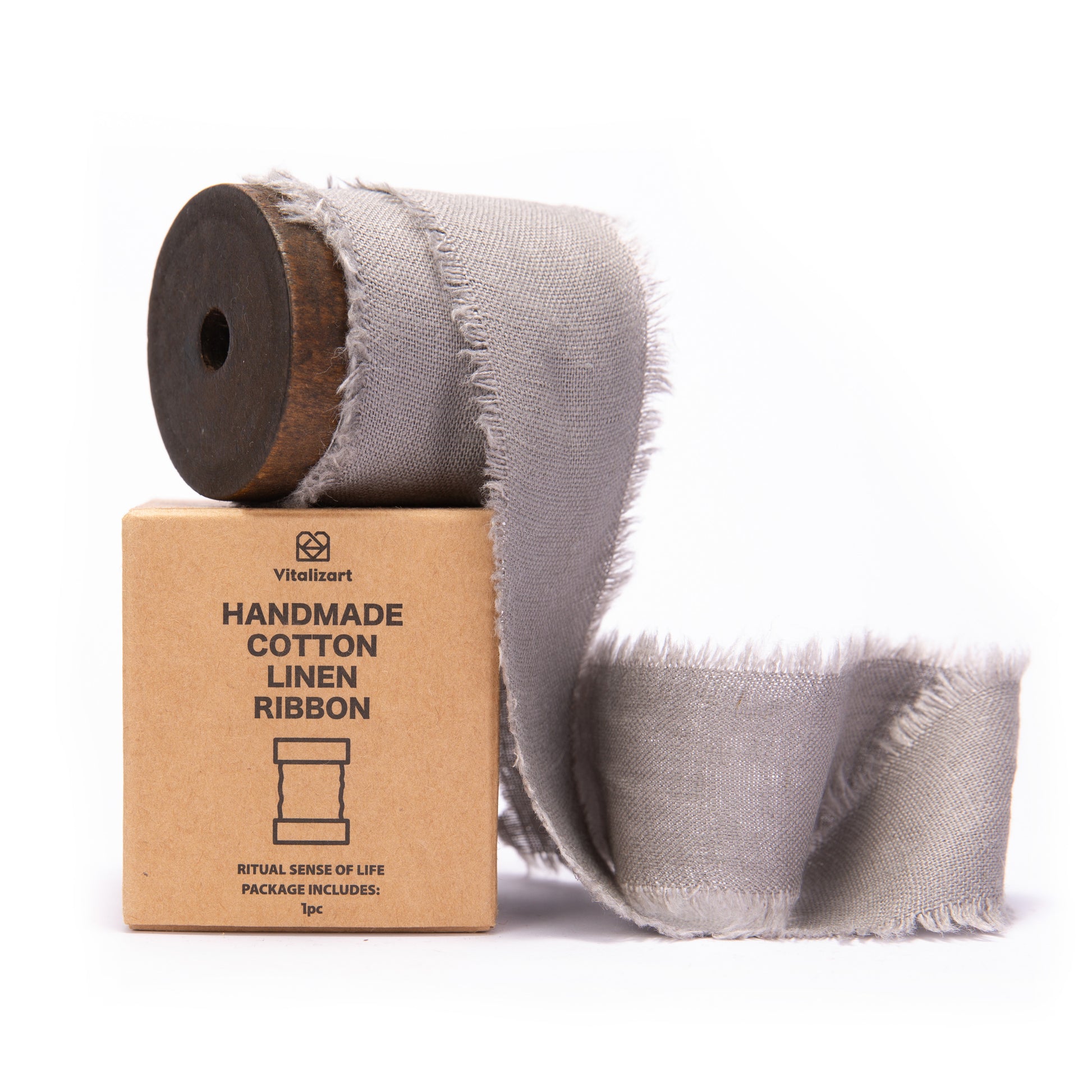 Cotton Linen Ribbon 1.5" x 5Yd (Gray) - Vitalizart