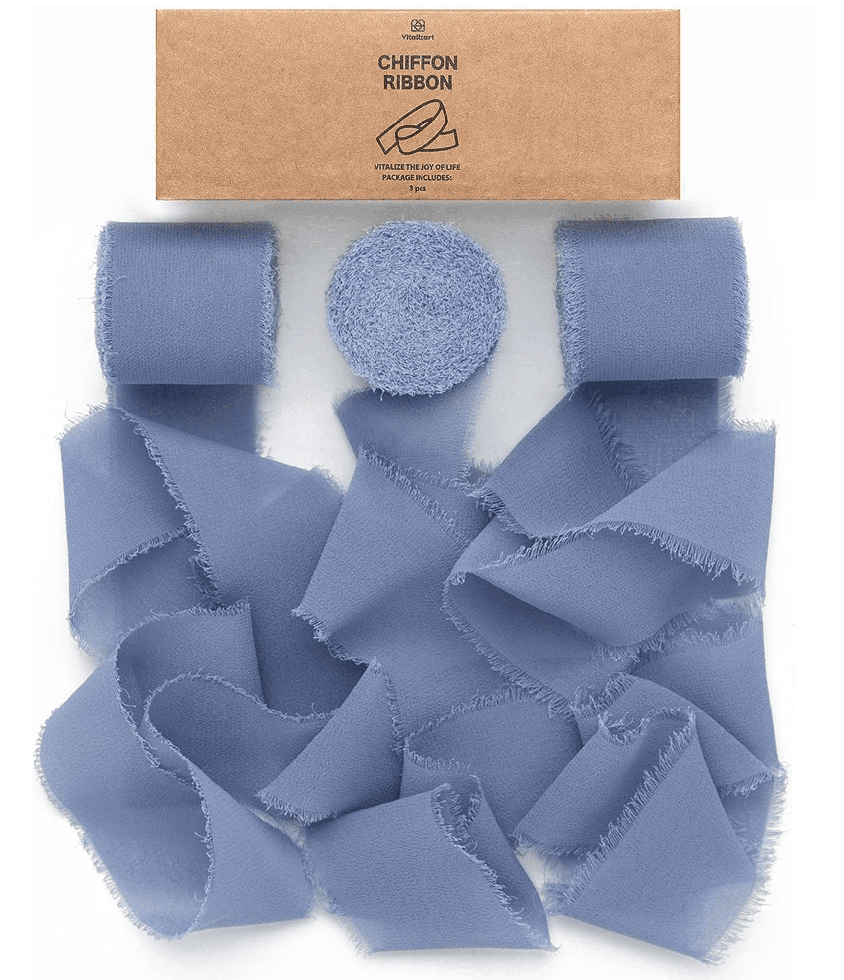 Fringe Chiffon Silk Ribbon 1.5" x 21Yd (Dusty Blue 2) - Vitalizart