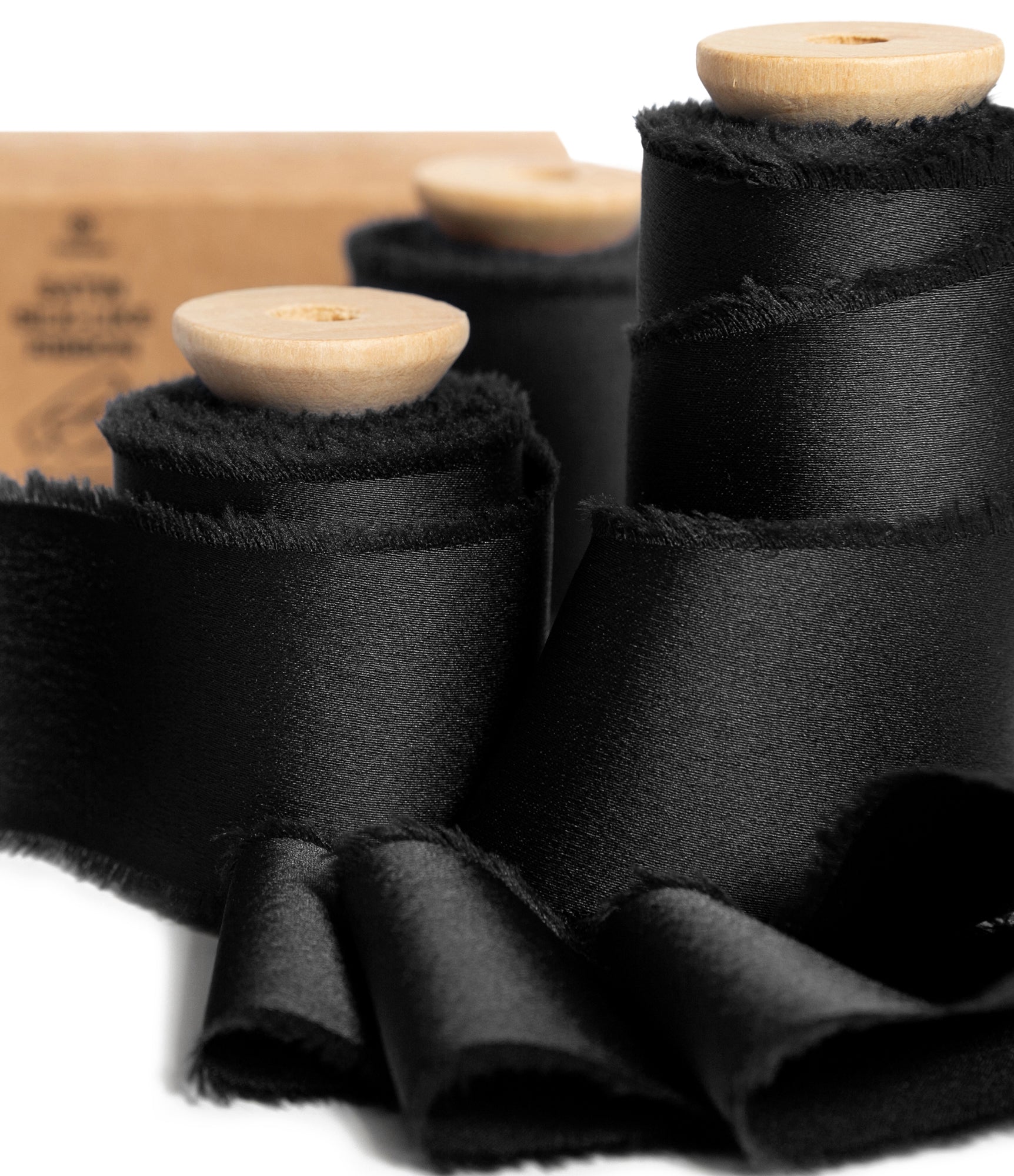 Silk Satin Ribbon with Wooden Spool 1.5” x 15 Yd (Black) - Vitalizart