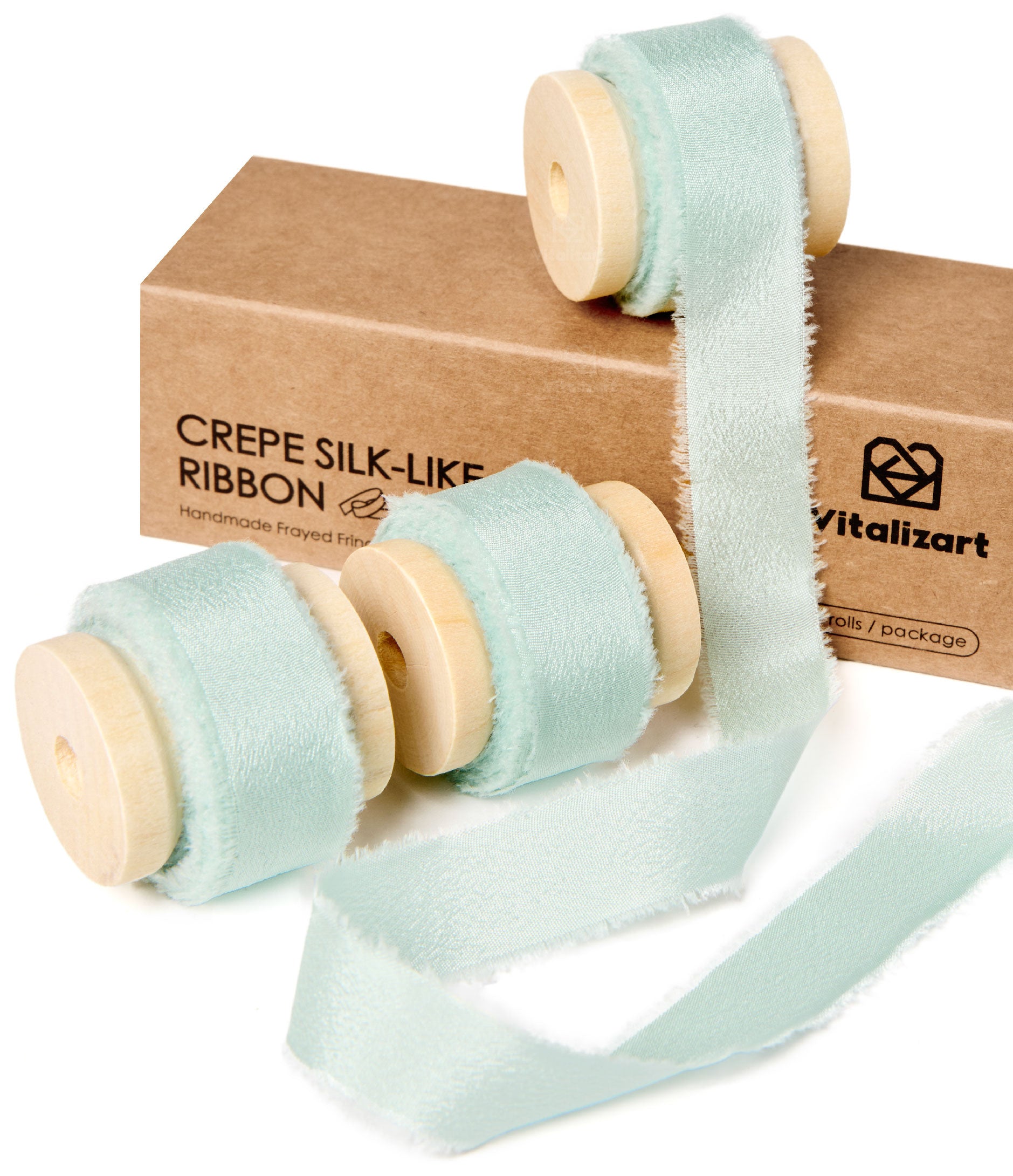 Frayed Fringe Crepe Silk Satin Ribbon 5/8" x 15 Yard (Mint Green) - Vitalizart