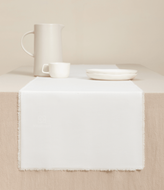 Cotton Linen Table Runner 14 x 72 Inches (Pure White) - Vitalizart