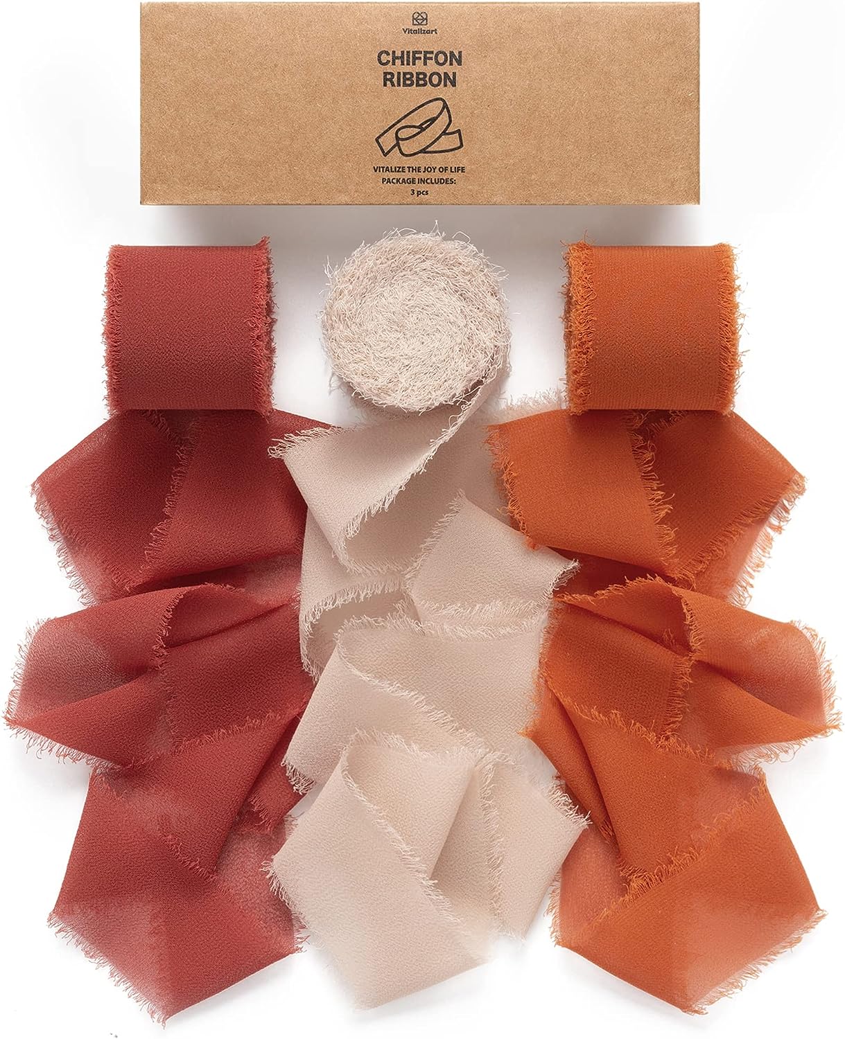 Fringe Chiffon Silk Ribbon 1 1/2 Inch x 21Yd (Terracotta Fall) - Vitalizart
