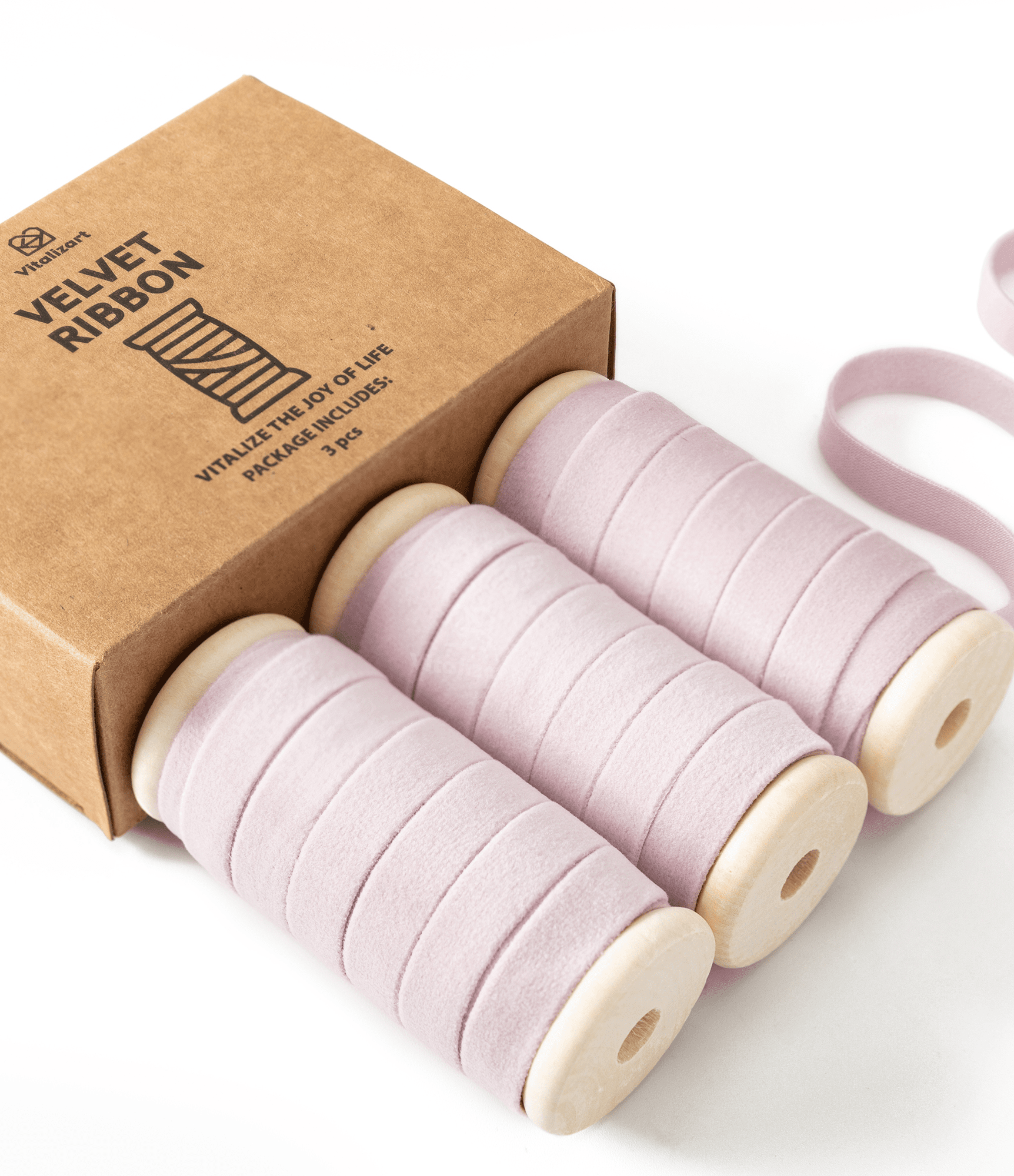 Velvet Ribbon With Wooden Spool 3/8" x 15 Yd (Pink) - Vitalizart