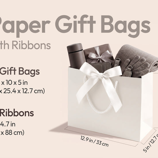 White Large Paper Gift Bags with Ribbon Bows — Set of 4 - Vitalizart
