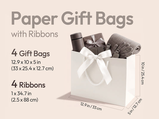 White Large Paper Gift Bags with Ribbon Bows — Set of 4 - Vitalizart