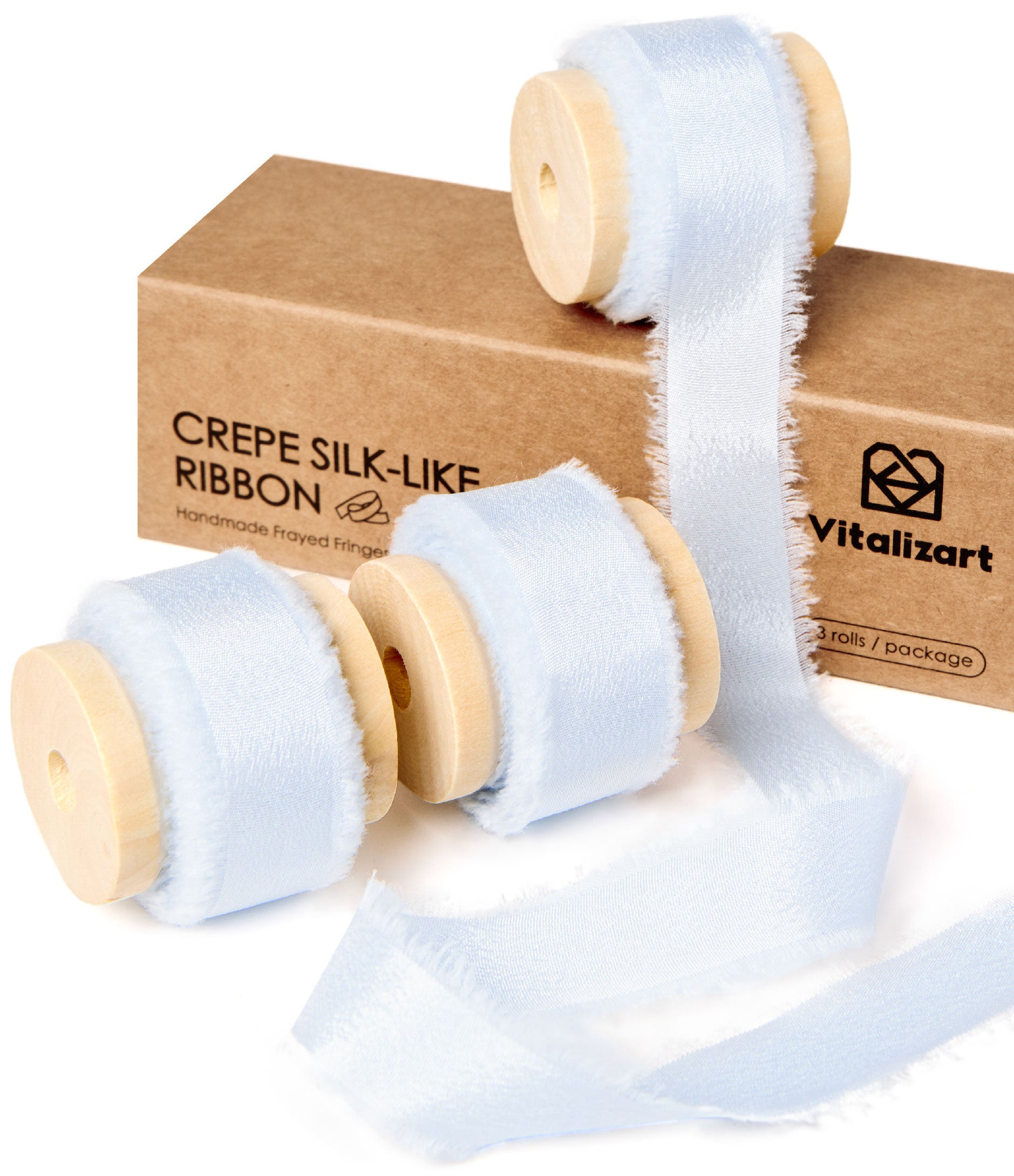 Frayed Fringe Crepe Silk Satin Ribbon 5/8" x 15 Yard (Light Blue) - Vitalizart
