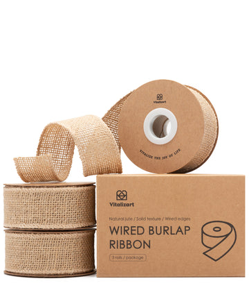 Burlap Ribbon Wired 1.5" x 12 Yd (Beige) - Vitalizart