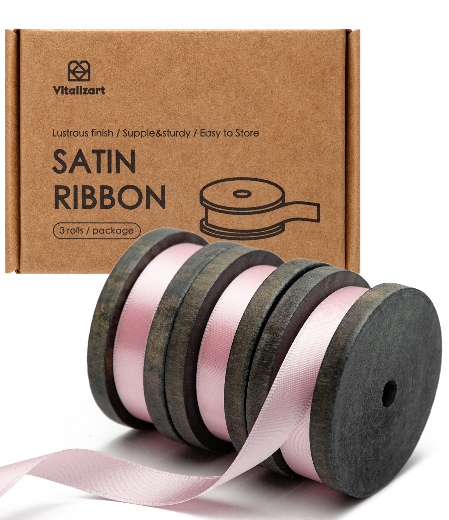 Double Faced Satin Ribbon 3/8" x 21 Yd (Pink) - Vitalizart
