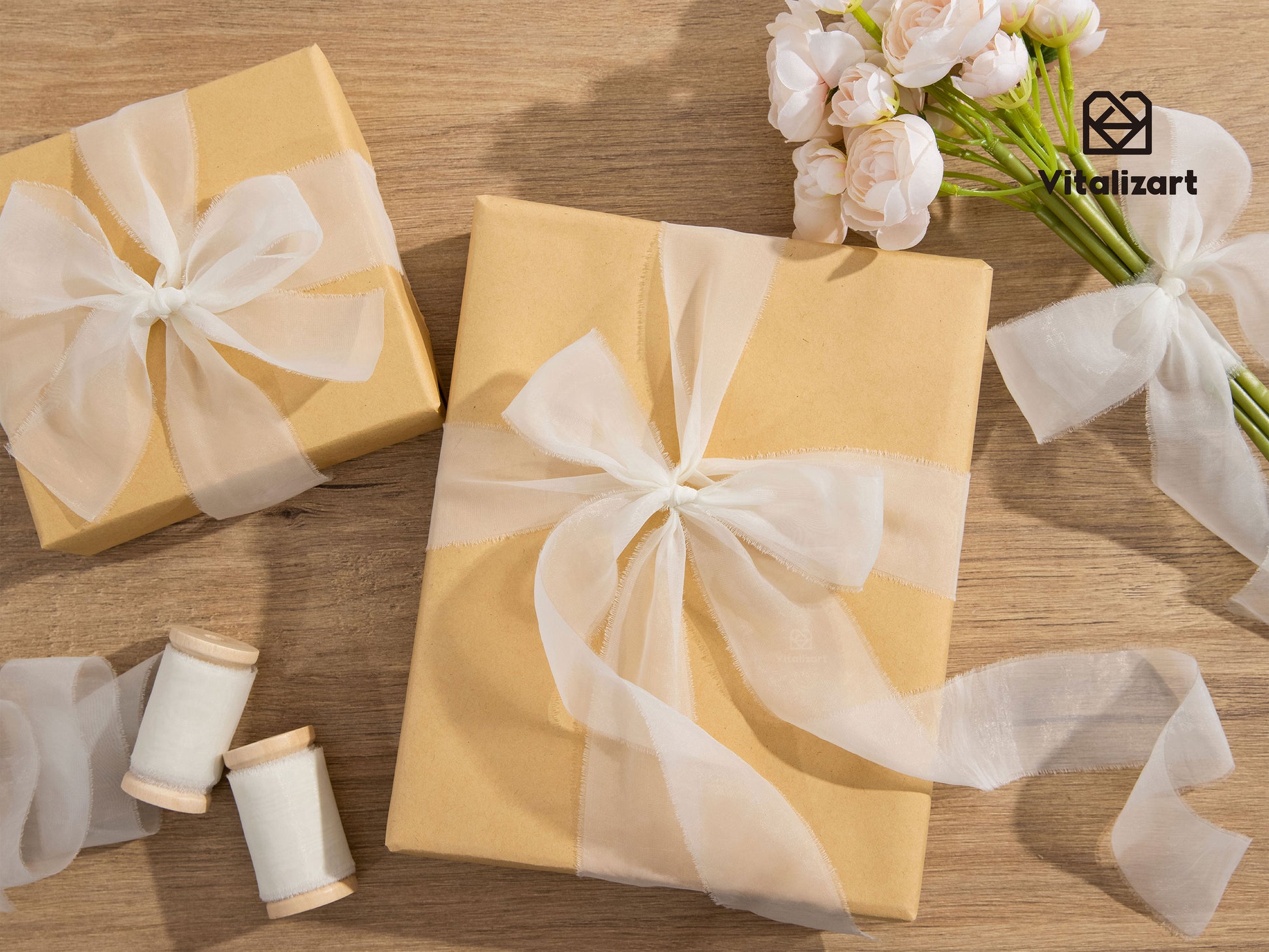 Silk Ribbon Frayed Sheer Ribbon 1 1/2" x 15 Yd (White) - Vitalizart