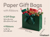 Dark Green Large Paper Gift Bags with Ribbon Bows — Set of 4 - Vitalizart