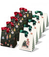 Christmas Small Paper Gift Bags with Ribbon Handles — Set of 10