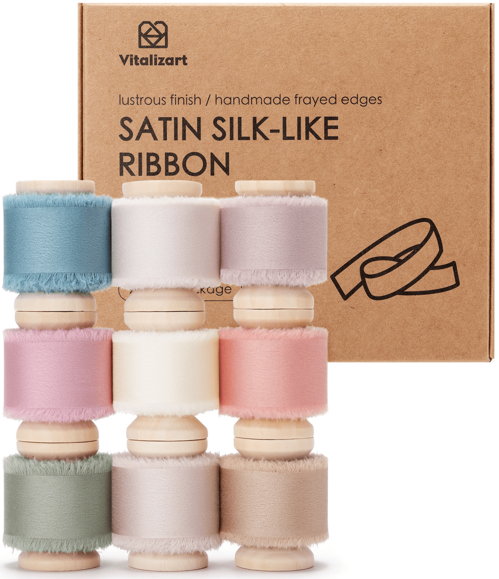 Silk Satin Ribbon With Wooden Spool 1" x 45 Yd (Mixed Color) - Vitalizart