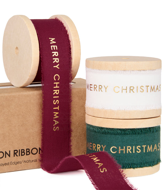 Vitalizart Ribbon Cotton Handmade Fringe 1" x 15 Yd Pure Natural Cotton Ribbons (Merry Christmas) - Vitalizart