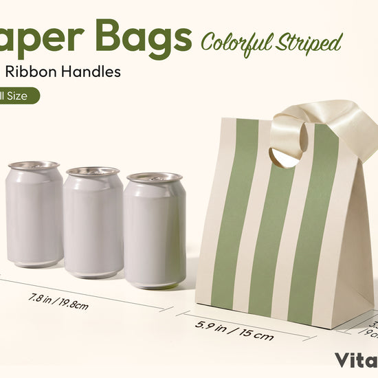 Mixed-Color Striped Paper Small Gift Bags with Ribbon Handles — Set of 30 - Vitalizart