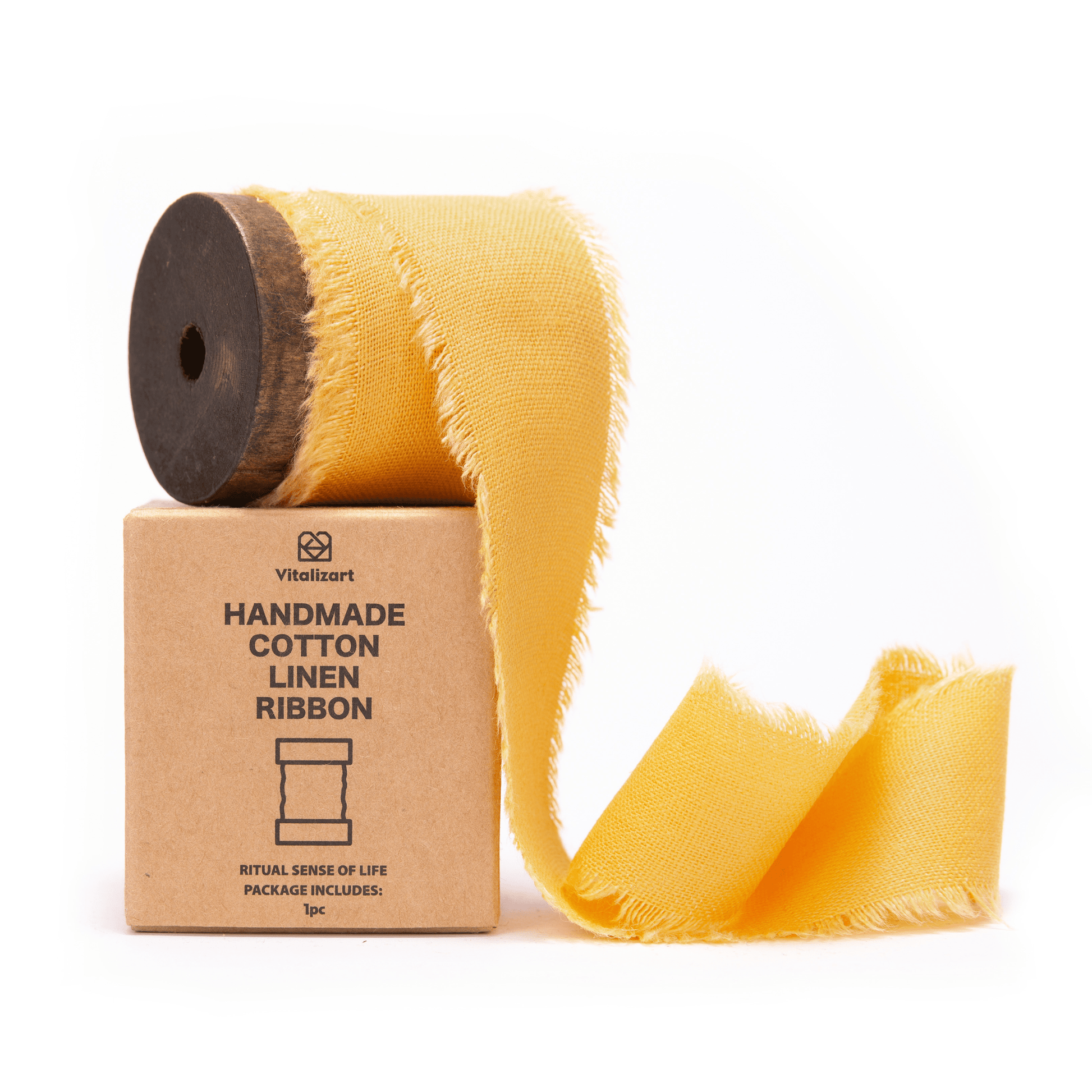 Cotton Linen Ribbon 1.5" x 5Yd (Yellow Gold) - Vitalizart