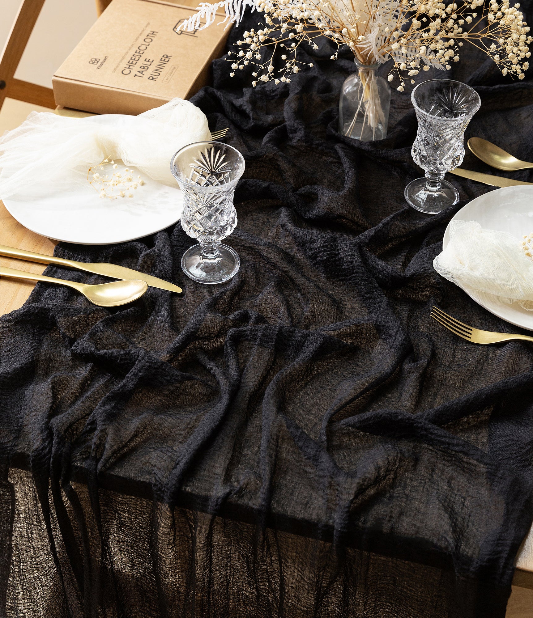 Cheesecloth Table Runner 35 x 120 Inches (Black) - Vitalizart