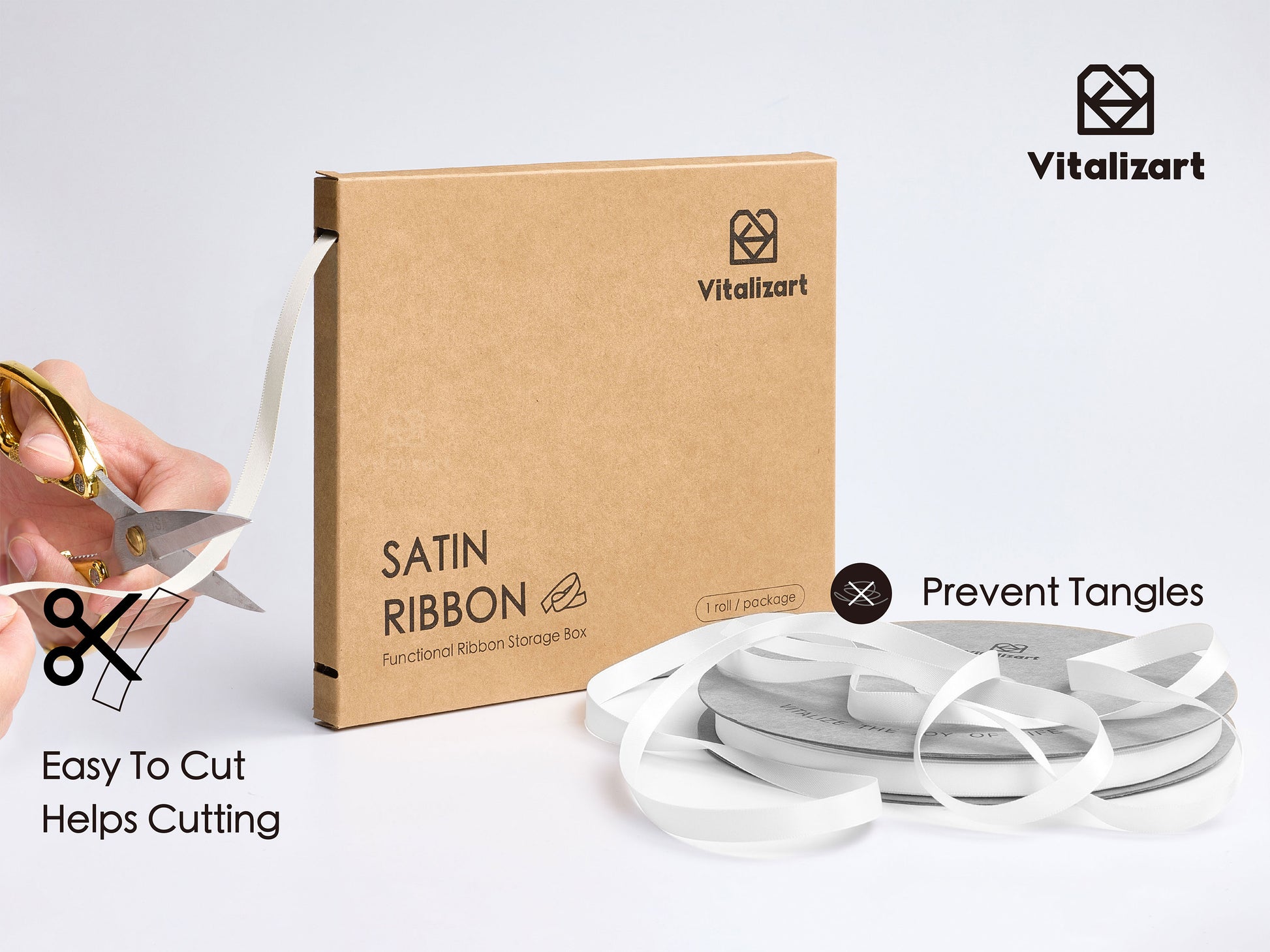Ribbon for Crafts Double Faced Functional Satin Ribbon 3/8" x 100Yd (Ivory) - Vitalizart